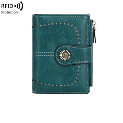 RFID Women's Short Wallet, Oil Wax Leather Coin Purse, Card Holder - Alexel Crafts