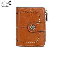 RFID Women's Short Wallet, Oil Wax Leather Coin Purse, Card Holder - Alexel Crafts