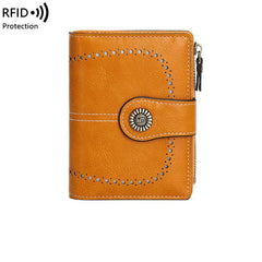 RFID Women's Short Wallet, Oil Wax Leather Coin Purse, Card Holder - Alexel Crafts