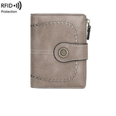 RFID Women's Short Wallet, Oil Wax Leather Coin Purse, Card Holder - Alexel Crafts