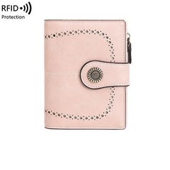 RFID Women's Short Wallet, Oil Wax Leather Coin Purse, Card Holder - Alexel Crafts