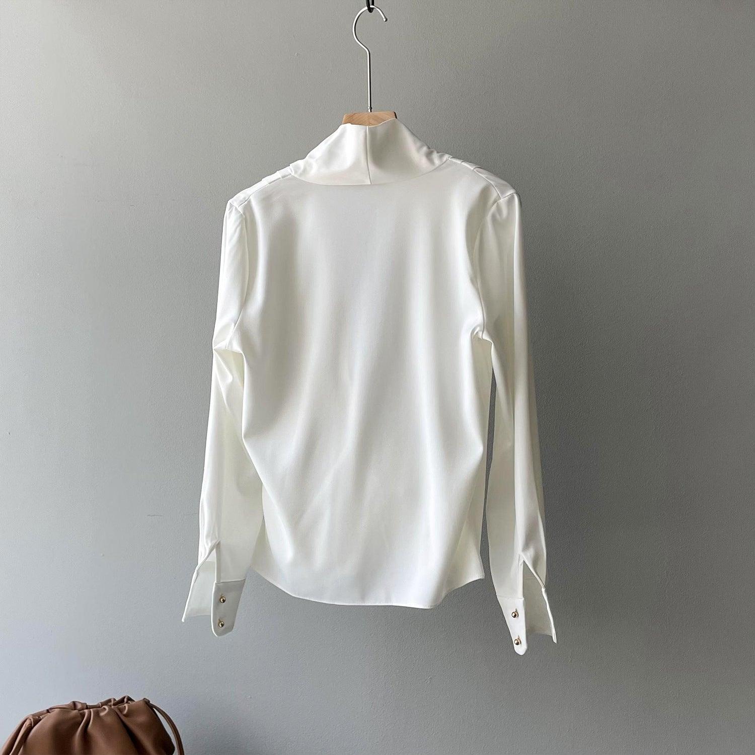 Timeless V-neck Satin Woven Blouse, Silk Satin Long Sleeves Shirt, Women Smart Casual Silky Top, Green Sleeve Blouse, Any Occassion, Gift - Alexel Crafts