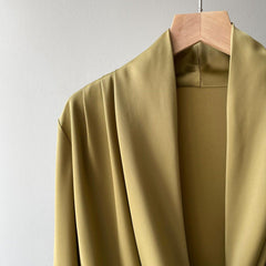 Timeless V-neck Satin Woven Blouse, Silk Satin Long Sleeves Shirt, Women Smart Casual Silky Top, Green Sleeve Blouse, Any Occassion, Gift - Alexel Crafts