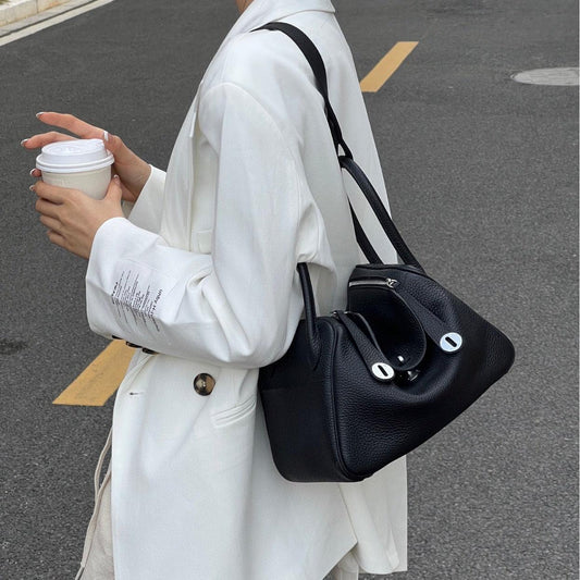 Togo Cowhide Leather Bag Women Shoulder Bag Gold Tone and Silver Tone, Leather Handbag, Top Handle Purse, Luxury Bag, Designer Bag, Fashion Lady Bag, Gift - Alexel Crafts