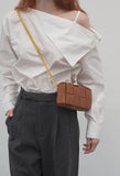 Versatile Calfskin Leather Squared Woven Bag with Interchangeable Gold Chain and Leather Straps, Minimalist Crossbody Bag, Waist Bag - Alexel Crafts