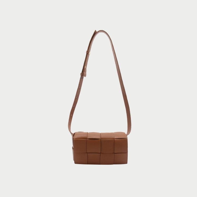 Versatile Calfskin Leather Squared Woven Bag with Interchangeable Gold Chain and Leather Straps, Minimalist Crossbody Bag, Waist Bag - Alexel Crafts