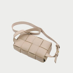 Versatile Calfskin Leather Squared Woven Bag with Interchangeable Gold Chain and Leather Straps, Minimalist Crossbody Bag, Waist Bag - Alexel Crafts