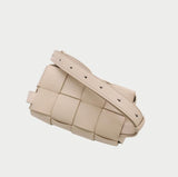 Versatile Calfskin Leather Squared Woven Bag with Interchangeable Gold Chain and Leather Straps, Minimalist Crossbody Bag, Waist Bag - Alexel Crafts