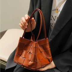 Women's Soft Luxurious Calfskin Leather Handwoven Bucket Shoulder Bag, Crossbody Bag - Alexel Crafts