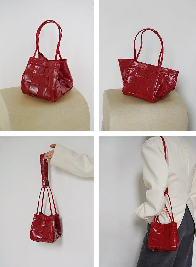 Women's Soft Luxurious Calfskin Leather Handwoven Bucket Shoulder Bag, Crossbody Bag - Alexel Crafts