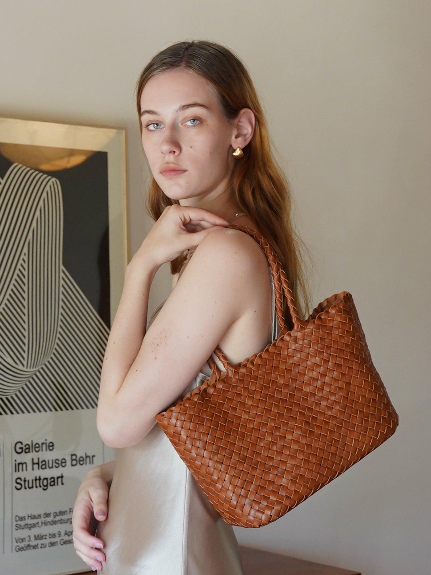 Woven leather bag, handmade full grain leather bag, Minimalist women's Bag, Handbag, Soft Leather Tote, Daily Bag, Gift for Her - Alexel Crafts