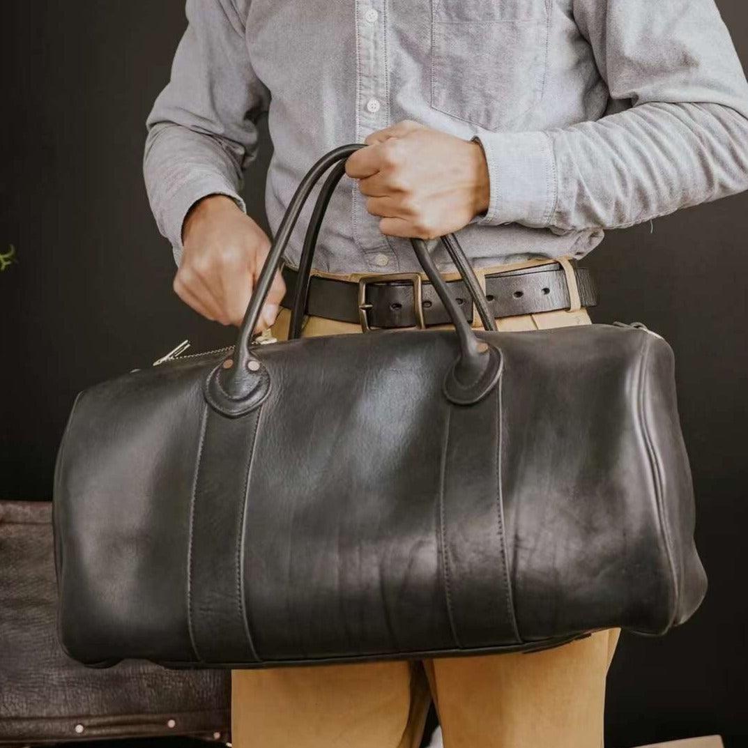 17 inch Hunter Black Brown Leather Weekend Bag, Women Leather Duffle Bag, Mens Travel Bag, Carry-On|Personalised Gift For Him/Her