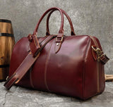 20 inches Leather Duffle Bag, Wine Red Travel Bag, Mens/Women's Leather Weekender Bag, Overnight Bag Full Grain Leather Holdall, Gym Bag