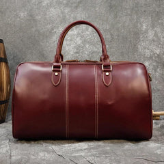 20 inches Leather Duffle Bag, Wine Red Travel Bag, Mens/Women's Leather Weekender Bag, Overnight Bag Full Grain Leather Holdall, Gym Bag