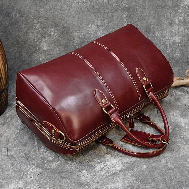 20 inches Leather Duffle Bag, Wine Red Travel Bag, Mens/Women's Leather Weekender Bag, Overnight Bag Full Grain Leather Holdall, Gym Bag