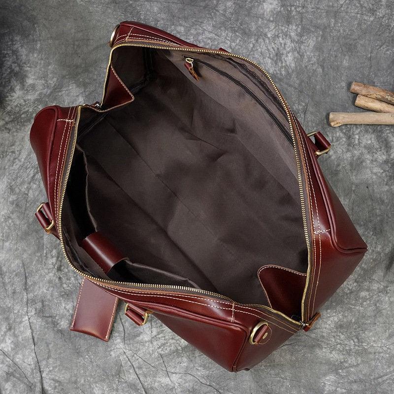 20 inches Leather Duffle Bag, Wine Red Travel Bag, Mens/Women's Leather Weekender Bag, Overnight Bag Full Grain Leather Holdall, Gym Bag