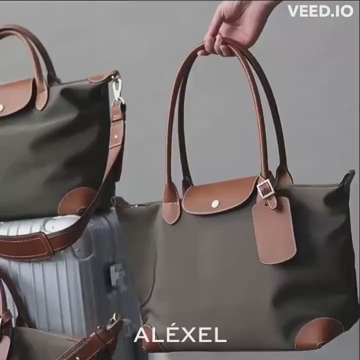 Waterproof Nylon and Cowhide Tote Bag, Handcrafted Women Shoulder Bag, Men Traveling Bag, Laptop Bag, Weekend Bag, Work Commutes Bag