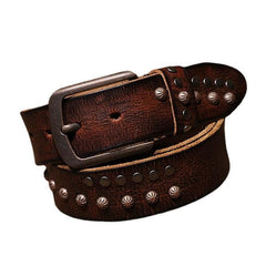 Biker Brown Handmade Leather Belt , Design Embossed with Motorcycle Gear Rivets and Vintage Finish, Perfect Gift For Him, Full Grain Leather
