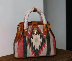 Bohemian Leather Doctor Bag, Multicolour Bag, Carpet Shoulder Bag, Turkish Kilim Bag, Rug Bag, Handmade Clothing, Gift For Her