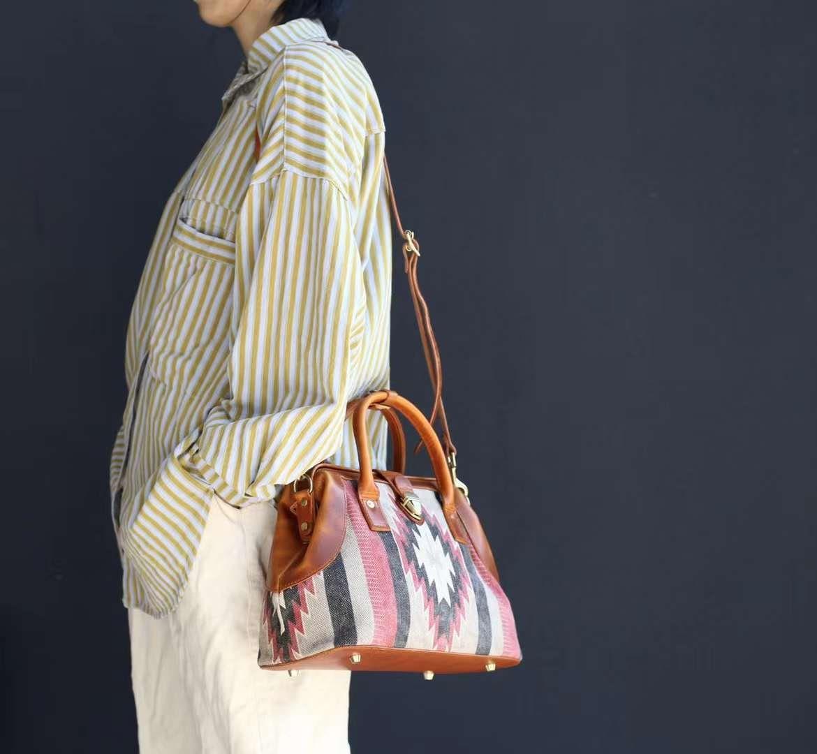 Bohemian Leather Doctor Bag, Multicolour Bag, Carpet Shoulder Bag, Turkish Kilim Bag, Rug Bag, Handmade Clothing, Gift For Her