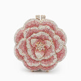 Bridal Wedding Clutch, Handcrafted Flower Clutch Bag Rhinestone Floral Party Bag, Floral Crystal Rhinestone Shoulder Bag, Luxury Evening Bag, Pink