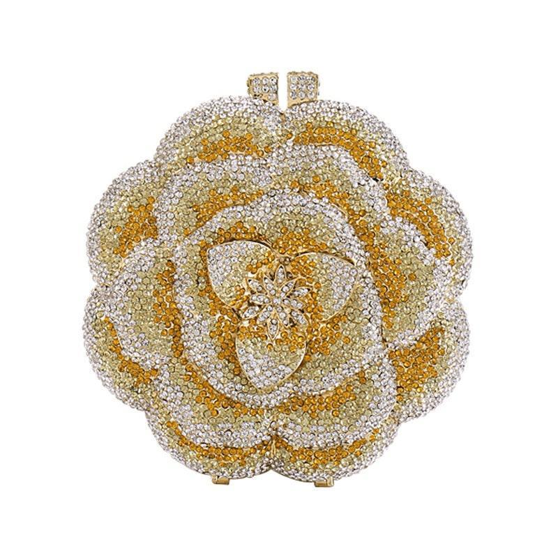 Bridal Wedding Clutch, Handcrafted Flower Clutch Bag Rhinestone Floral Party Bag, Floral Crystal Rhinestone Shoulder Bag, Luxury Evening Bag, yellow