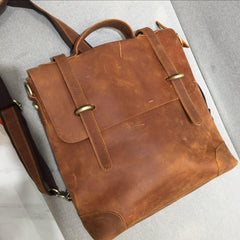 Brown Shoulder 4 in 1, Convertible Backpack, Handcrafted Shoulder Bag, Women/Men Backpack Leather Crossbody, Handbag With Long Strap