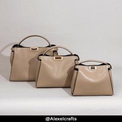 Calfskin Leather Bag 2-Way, Designer Bag, Italian Leather Twist-lock Top Handle Bag, Classic Shoulder Bag, Genuine Leather Tote