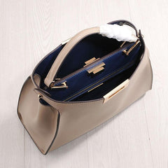 Calfskin Leather Bag 2Way, Designer Bag, Italian Leather Twist-Lock Top Handle Bag, ClassicShoulder Bag, Luxury Genuine Leather Tote