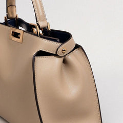Calfskin Leather Bag 2Way, Designer Bag, Italian Leather Twist-Lock Top Handle Bag, ClassicShoulder Bag, Luxury Genuine Leather Tote