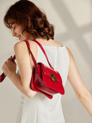 Calfskin Leather Wedding Bag Red, Designer Bag, Leather Box Bag, Classic Crossbody Bag, Shoulder Bag, Minimalist Event Purse