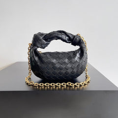 Chain Intrecciato Calfskin Shoulder Bag, Knotted Intrecciato Cowhide Leather Top Handle Bag, Must-have Fashion Lady Bag, Designer Bag Black