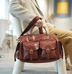 Chestnut Leather Duffle, Leather Boston Weekender Travel Bag, Leather Luggage Carry on Baggage Vegetable Tanned Gym Bag Women/Men Bag