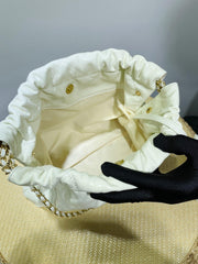 Classic CALFSKIN Leather Shoulder Bag Large, Gold Tone Chain Elegant Tote, Minimalist Quilted Shopping Bag, Timeless Designer Fashion Bag