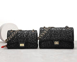 Classic Style XL Camellia Genuine Leather Shoulder Bag, Minimalist Bag, Iconic Black Crossbody Bag, Quilted Elegant Bag, Eternal Fashion Bag