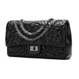 Classic Style XL Camellia Genuine Leather Shoulder Bag, Minimalist Bag, Iconic Black Crossbody Bag, Quilted Elegant Bag, Eternal Fashion Bag