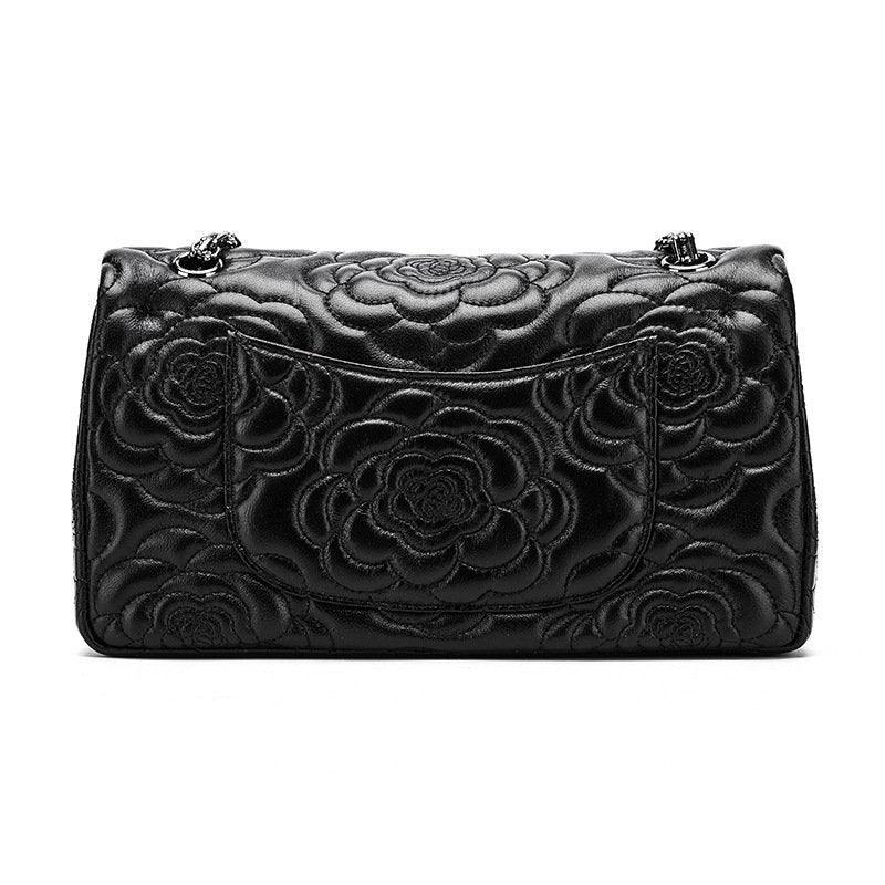 Classic Style XL Camellia Genuine Leather Shoulder Bag, Minimalist Bag, Iconic Black Crossbody Bag, Quilted Elegant Bag, Eternal Fashion Bag