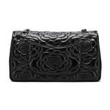 Classic Style XL Camellia Genuine Leather Shoulder Bag, Minimalist Bag, Iconic Black Crossbody Bag, Quilted Elegant Bag, Eternal Fashion Bag