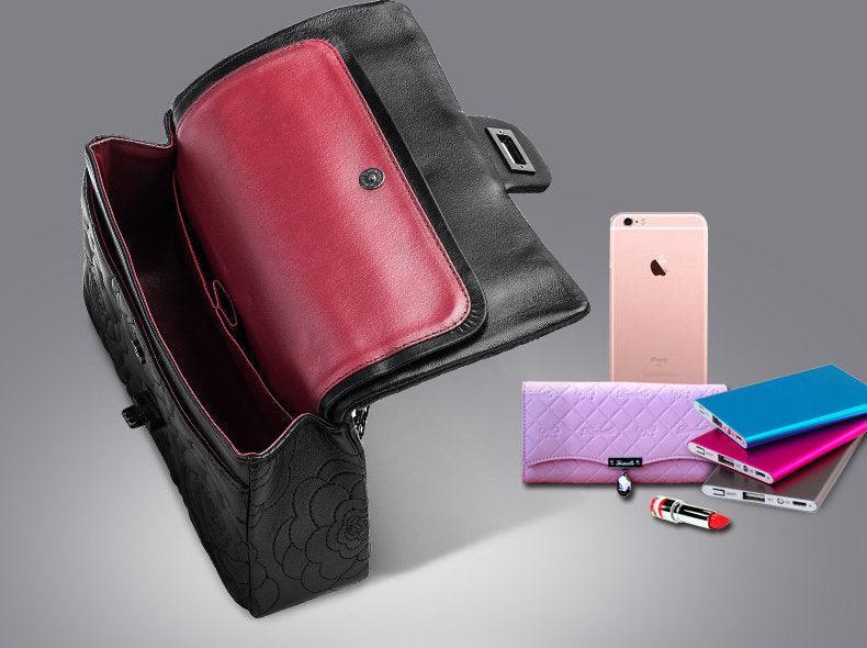 Classic Style XL Camellia Genuine Leather Shoulder Bag, Minimalist Bag, Iconic Black Crossbody Bag, Quilted Elegant Bag, Eternal Fashion Bag