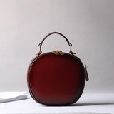 Cowhide Bags, Leather Women's Bags, Retro Bags, Shoulder Messenger Bags, Handbags, Fashionable Round Bags