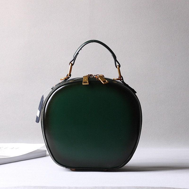 Cowhide Bags, Leather Women's Bags, Retro Bags, Shoulder Messenger Bags, Handbags, Fashionable Round Bags