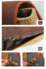 Cowhide Leather and Canvas Bag Men Messenger Bag, Satchel Briefcase Vintage Crossbody Bag Shoulder Bag Women Laptop Bag Gifts For Him