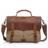 Cowhide Leather and Canvas Bag Men Messenger Bag, Satchel Briefcase Vintage Crossbody Bag Shoulder Bag Women Laptop Bag Gifts For Him