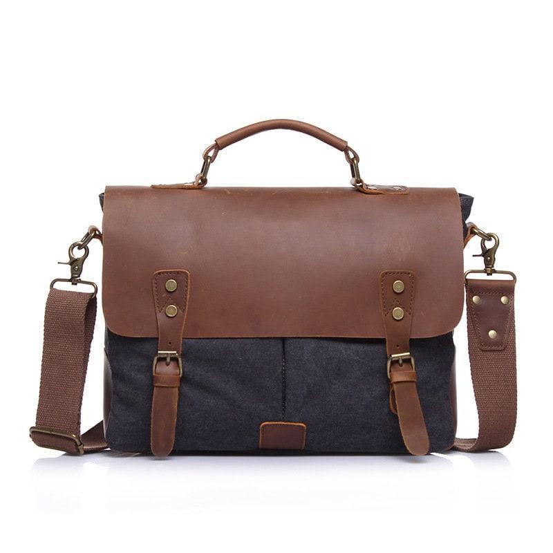 Cowhide Leather and Canvas Bag Men Messenger Bag, Satchel Briefcase Vintage Crossbody Bag Shoulder Bag Women Laptop Bag Gifts For Him