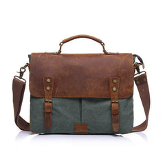 Cowhide Leather and Canvas Bag Men Messenger Bag, Satchel Briefcase Vintage Crossbody Bag Shoulder Bag Women Laptop Bag Gifts For Him