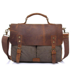 Cowhide Leather and Canvas Bag Men Messenger Bag, Satchel Briefcase Vintage Crossbody Bag Shoulder Bag Women Laptop Bag Gifts For Him