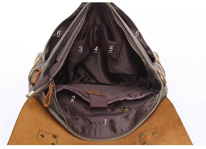 Cowhide Leather and Canvas Bag Men Messenger Bag, Satchel Briefcase Vintage Crossbody Bag Shoulder Bag Women Laptop Bag Gifts For Him