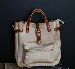 Cowhide Leather Women's Shoulder Bag, Handmade Italian Tanned Grain Leather Crossbody Bag, Men's American Retro Casual Bag, Frog White
