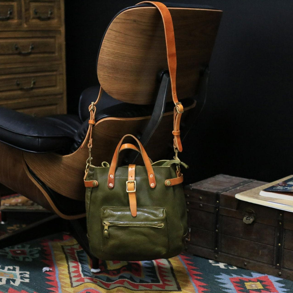 Cowhide Leather Women's Shoulder Bag, Handmade  Italian Tanned Grain Leather Crossbody Bag, Men's American Retro Casual Bag