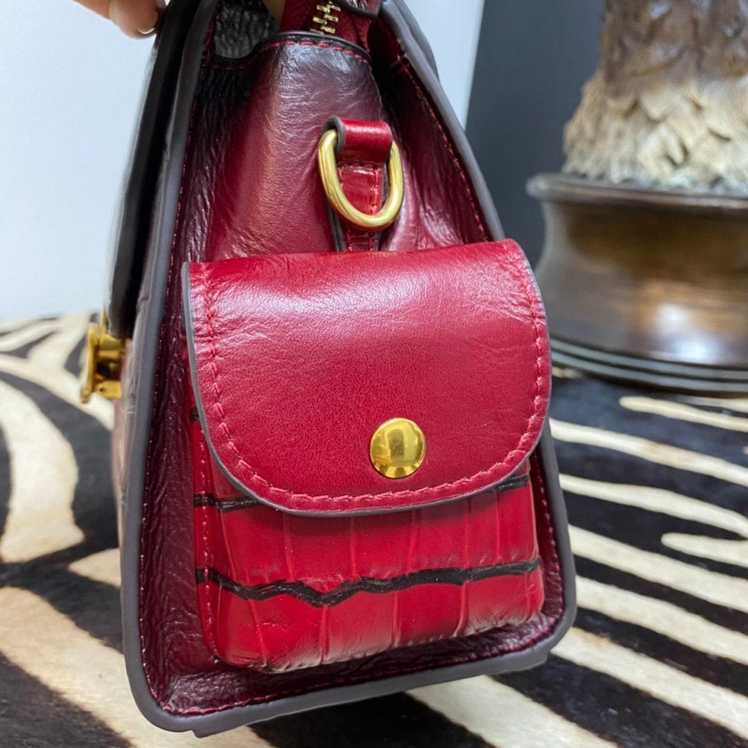 Crocodile pattern leather minimal Box crossbody bag, Crocodile box bag, crossbody bag, gift for women, everyday bag, Red/Brown/Green